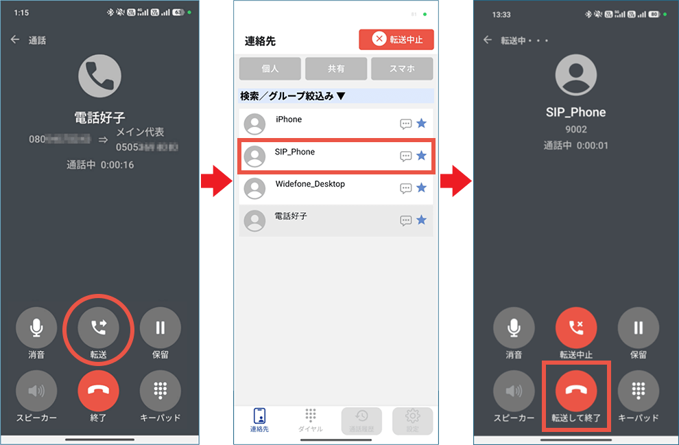 「転送」ボタンによる操作（新規）